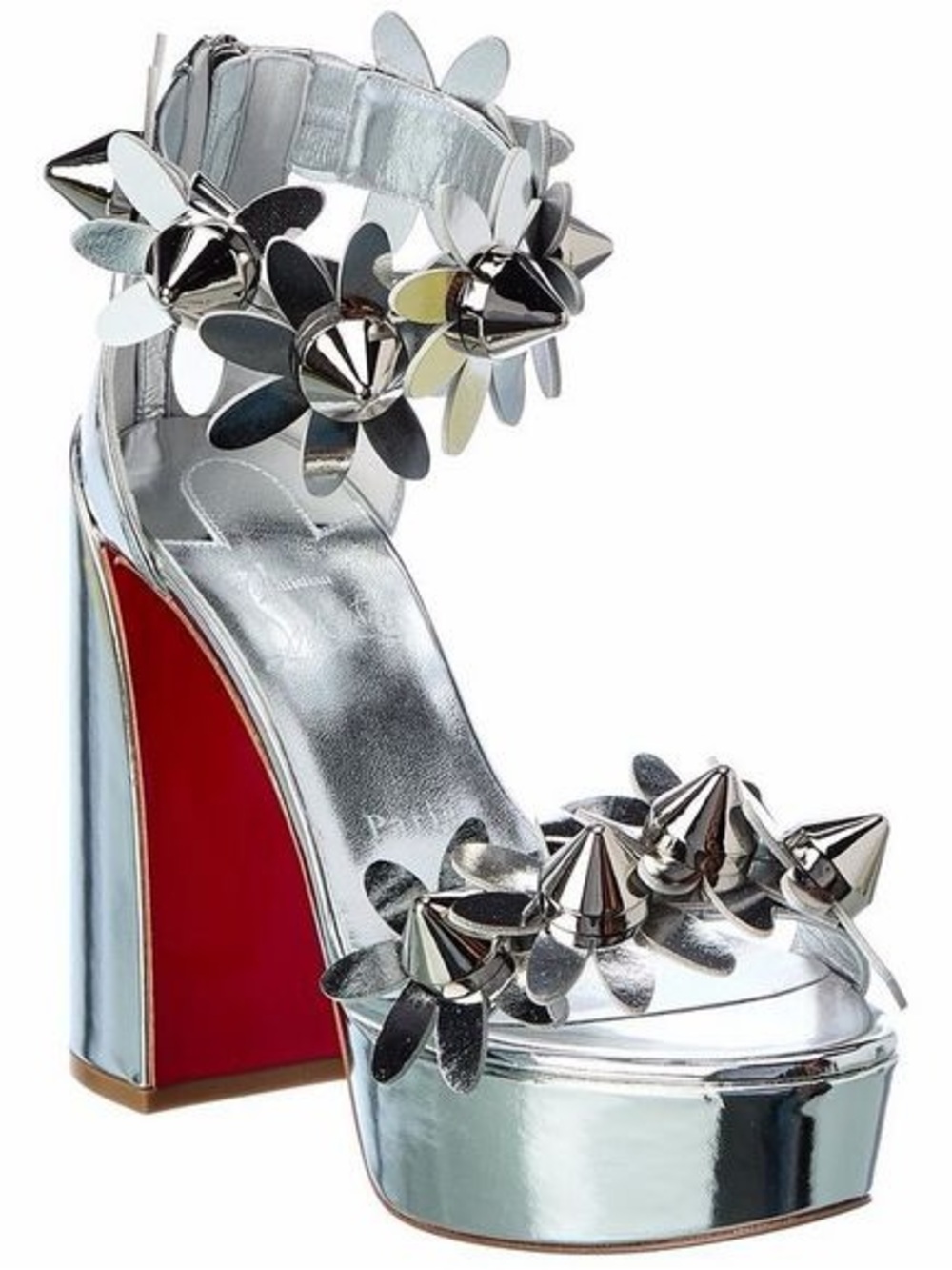 Christian Louboutin Daisy Spike Metallic Silver Ankle Cuff Sandals